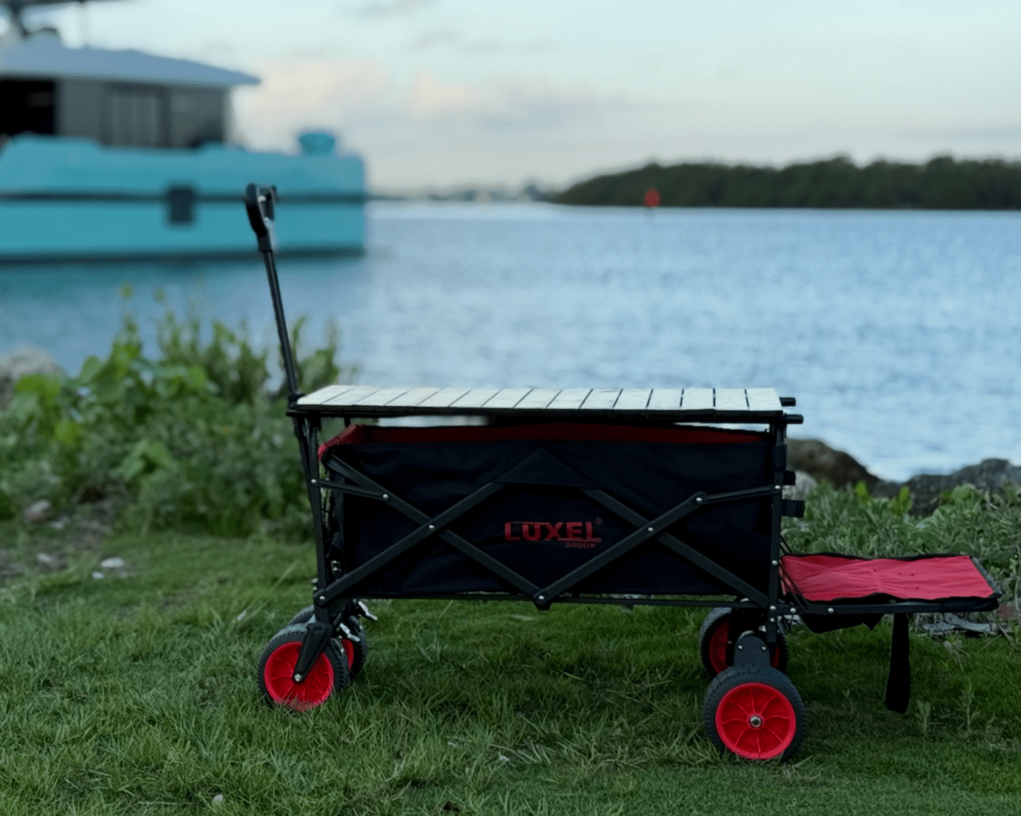 Foldable electric camping cart with built-in table