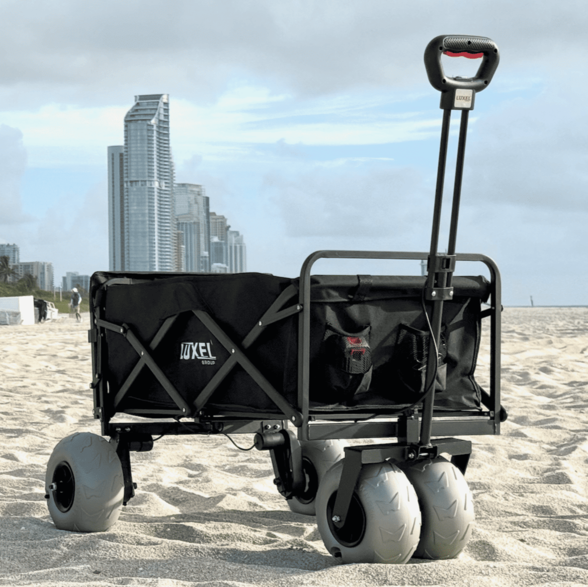 Electric beach cart with wide bubble wheels